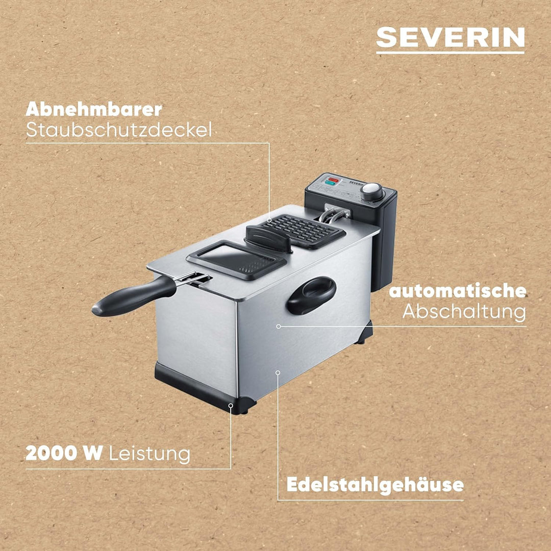 SEVERIN S72431 FR 2431 Fritteuse (2.000 W, 3 L Kapazität, 400 g,Frittiermenge) edelstahl/schwarz