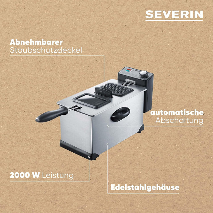 SEVERIN S72431 FR 2431 Fritteuse (2.000 W, 3 L Kapazität, 400 g,Frittiermenge) edelstahl/schwarz