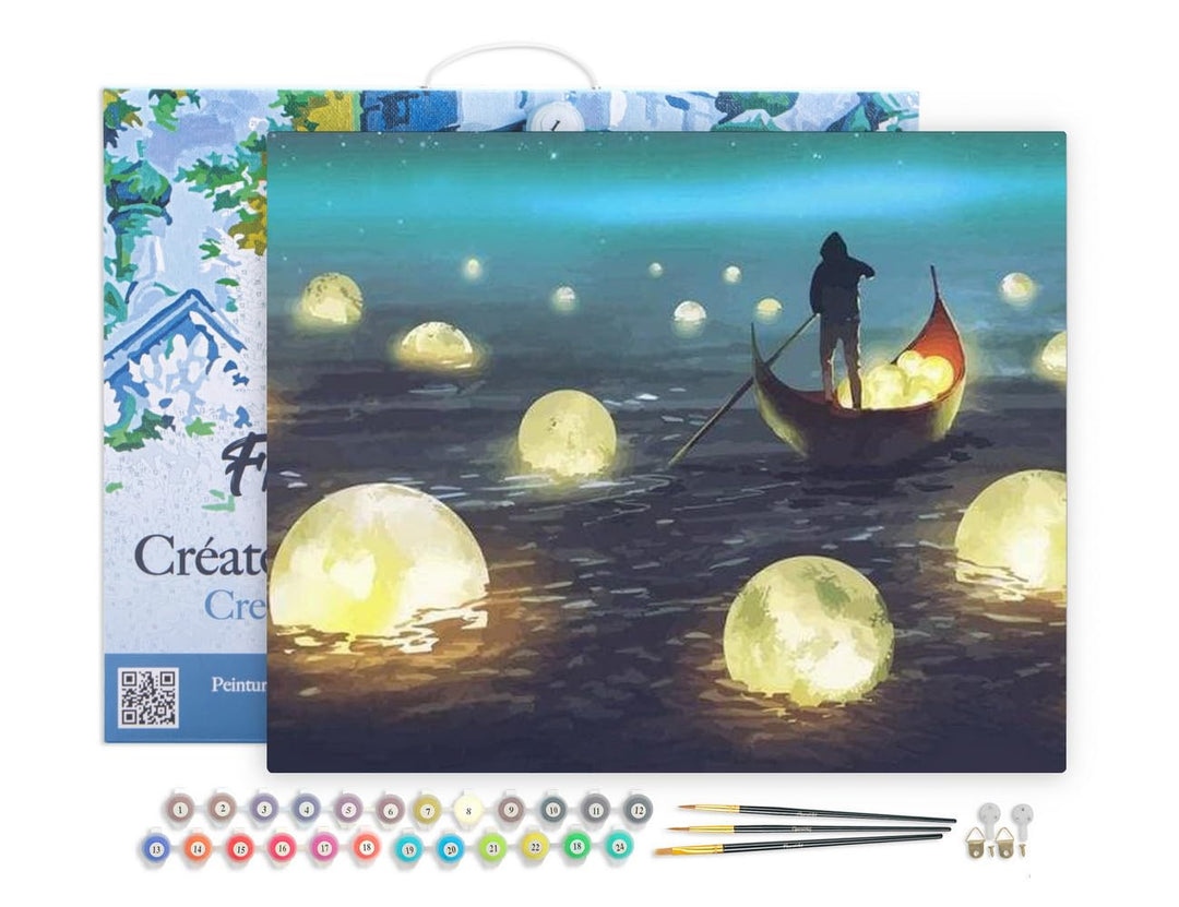 Figured'Art Malen Nach Zahlen Erwachsene Mit Rahmen Lichter auf dem See - Paint by Numbers Basteln D