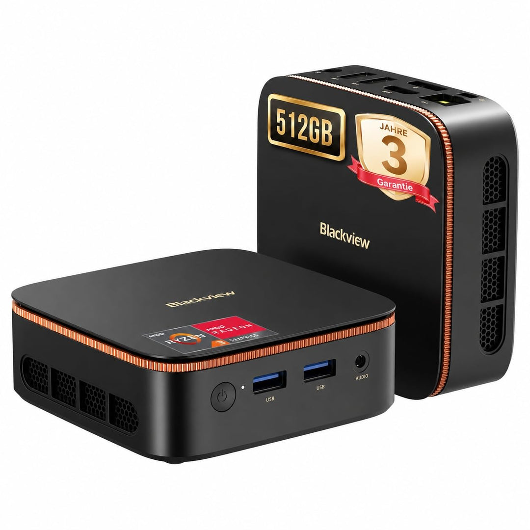 Blackview [3 Jahre Garantie] 2026 MP20 Mini PC AMD(übertrifft 3200U/3250U) W-11 Pro, 16GB RAM 512GB
