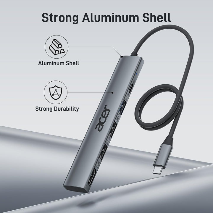 acer USB C Hub 5 in 1, Tragbarer 4K HDMI Adapter PD 100W, 3X USB-A Datenport, USB C auf HDMI Adapter