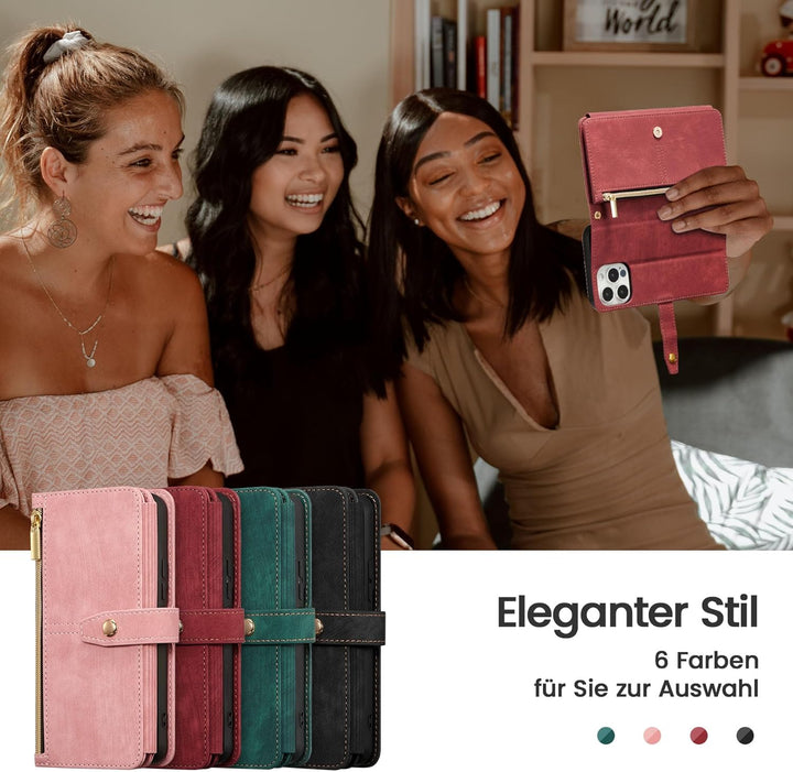 ZCDAYE Hülle für iPhone 16 mit Band Handykette, Leder iPhone 16 Handyhülle Handytasche mit Kartenfäc