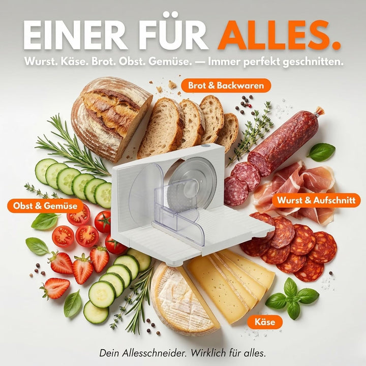 Sommertal Allesschneider AS170 150W Edelstahlmesser mit Wellenschliff, Klappbar platzsparend, elektr