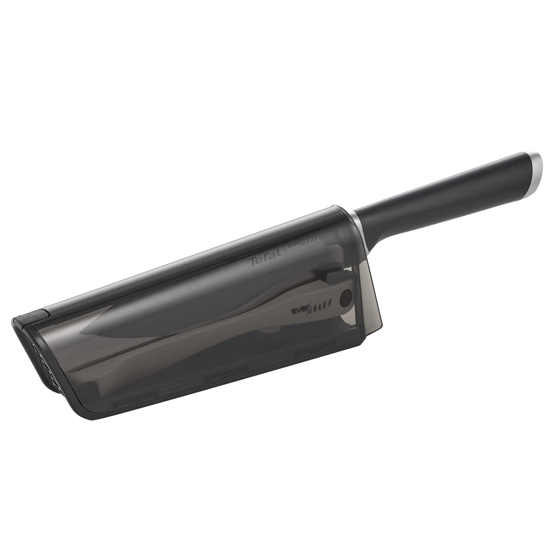Tefal Ever Sharp Kochmesser, 16,5 cm, integrierter Messerschärfer in der Hülle, Scheibe, schneidet u