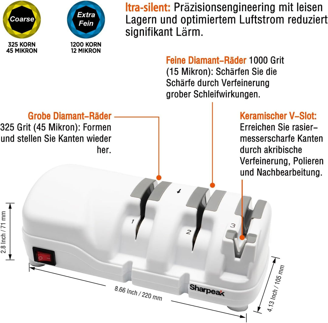 Sharpeak 198H-SPK Profi Messerschärfer Elektrisch mit 3 Stufen, Diamantscheiben, Überhitzungsschutz,