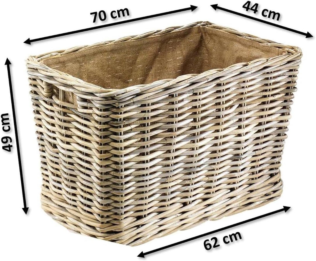 Kobolo Holzkorb für Kaminholz Kaminholzwagen mit Rollen aus Rattan Innenfutter aus Jute