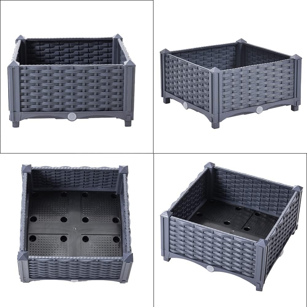 Mingone Blumentopf Rattan Optik aus Kunststoff Blumenkasten Balkonkasten mit Wasserspeicher Pflanzka