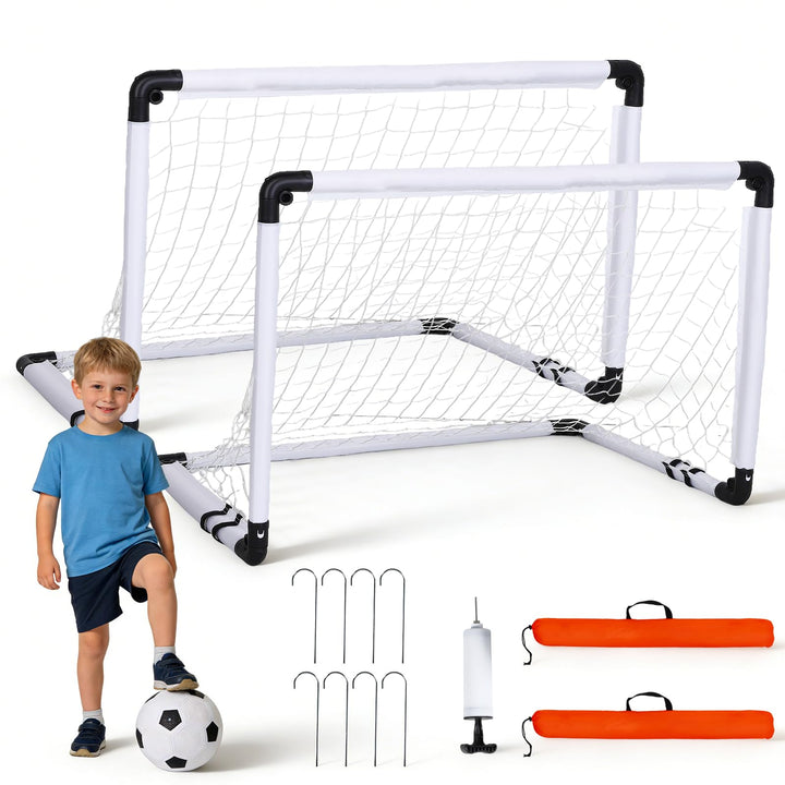 2er Faltbar Fussballtor für Kinder, 90x60cm Komplett Set mit Ball, Pumpe &amp; 8 Heringen, 1,5kg Leicht