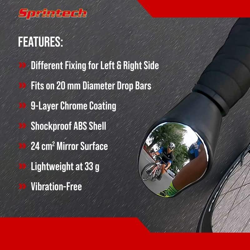 Sprintech MI2004 Racing Rennrad Lenker Spiegel Links Schwarz Black, Black
