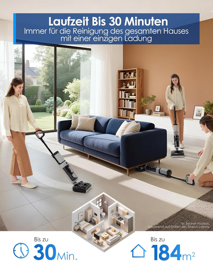 Tineco FLOOR ONE i5 Stretch Nass Trockensauger, 2‑in‑1 Saugen & Wischen, 180° Lay-Flat Waschsauger,