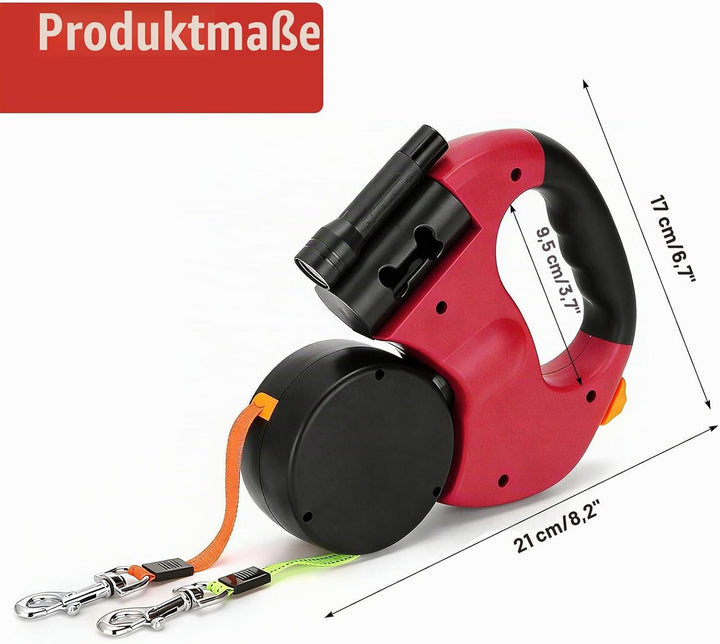 Doppelte Einziehbare Hundeleine 3m Flexible Rollleine mit LED Licht,Automatische Lange Hundeleine fü