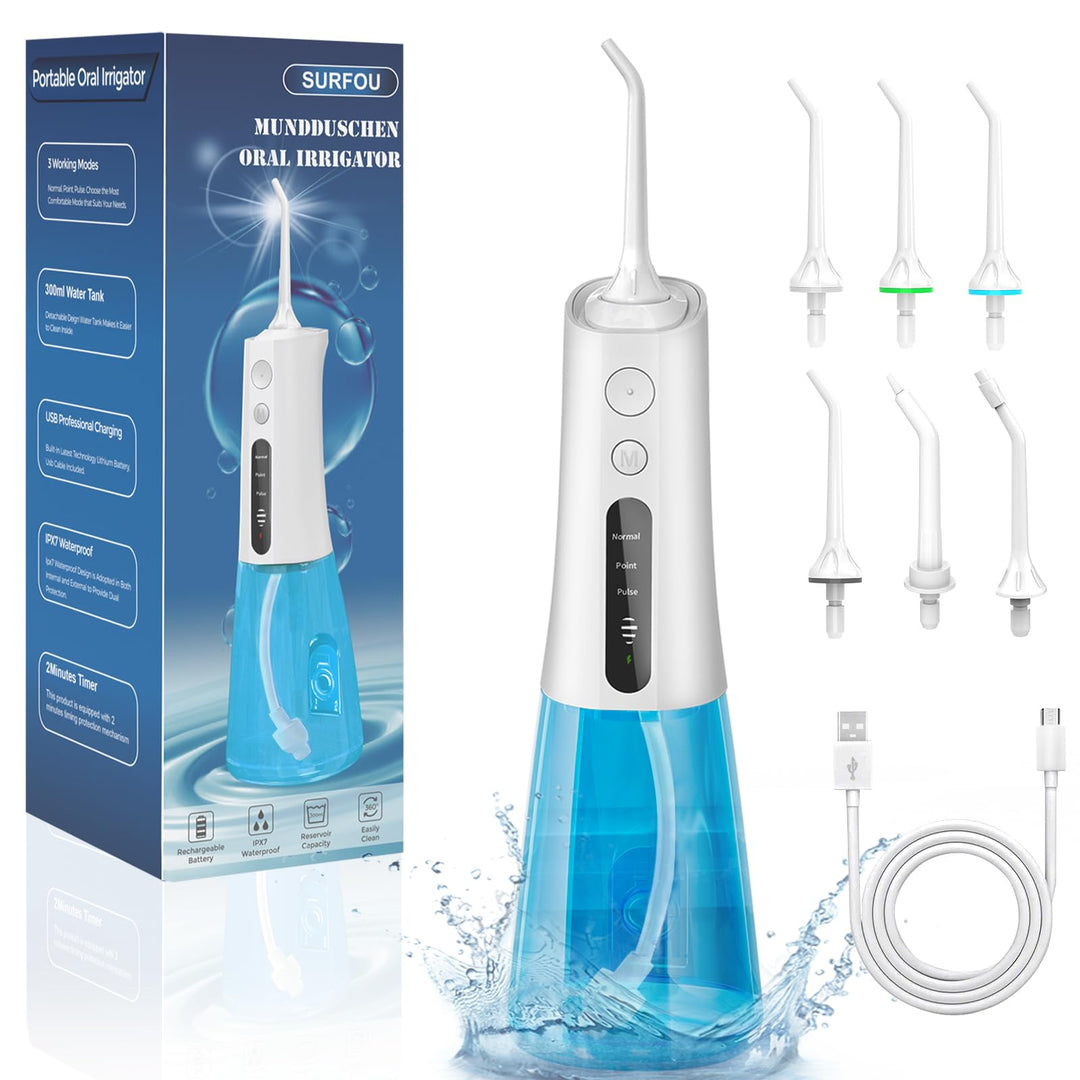 SURFOU Munddusche Kabellos Water Flosser for Teeth, Elektrische Zahndusche Wasser Zahnreiniger, Oral