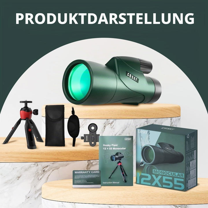 Gosky Monokulares Teleskop, Piper 12 x 55 Hochauflösendes Monokular für Erwachsene mit BAK4-Prisma u