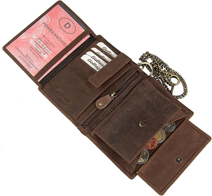 Branco Biker Geldbeutel mit Kette Geldbörse Portemonnaie aus robusten Leder Kettenbörse im Vintage L