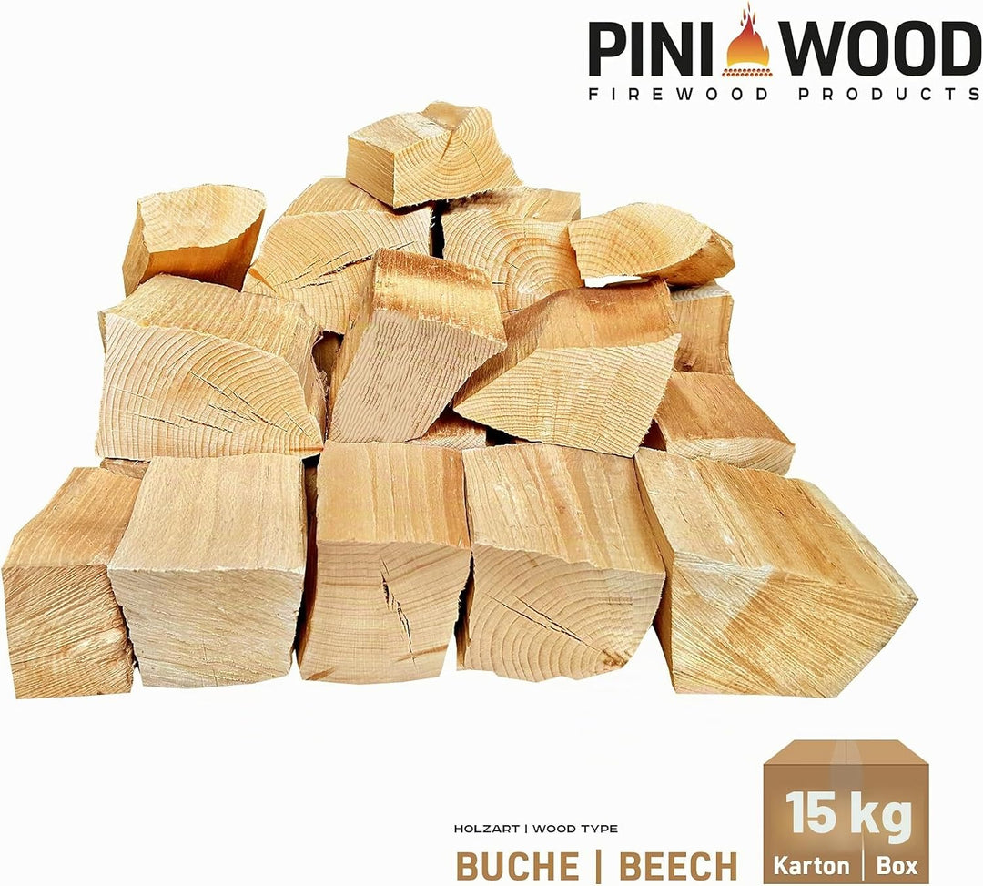 PINI Räucherholz Smokerholz Grillholz BBQ-Holz Wood Chunks Buchenholz OHNE RINDE 15 kg für Smoker Gr