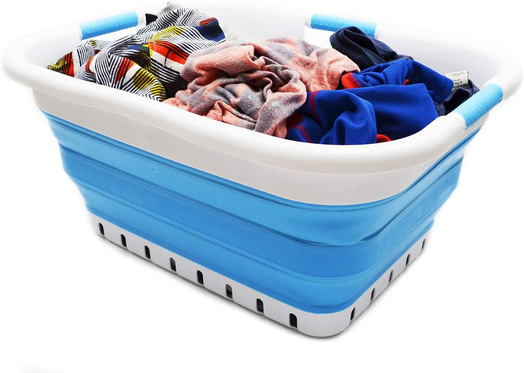 SAMMART 41L Collapsible 3 Handled Plastic Laundry Basket - Foldable Pop Up Storage Container/Organiz