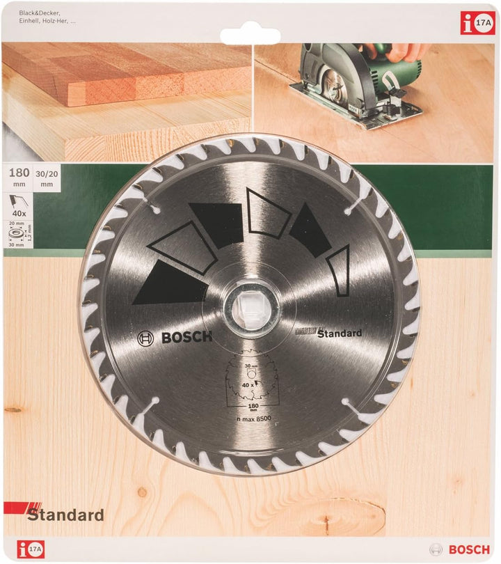 Bosch 1x Kreissägeblatt Standard (Sägeblatt für Holz, Ø 180 x 2.2/1.5 x 30/20 mm, 40 Zähne, ATB, mit