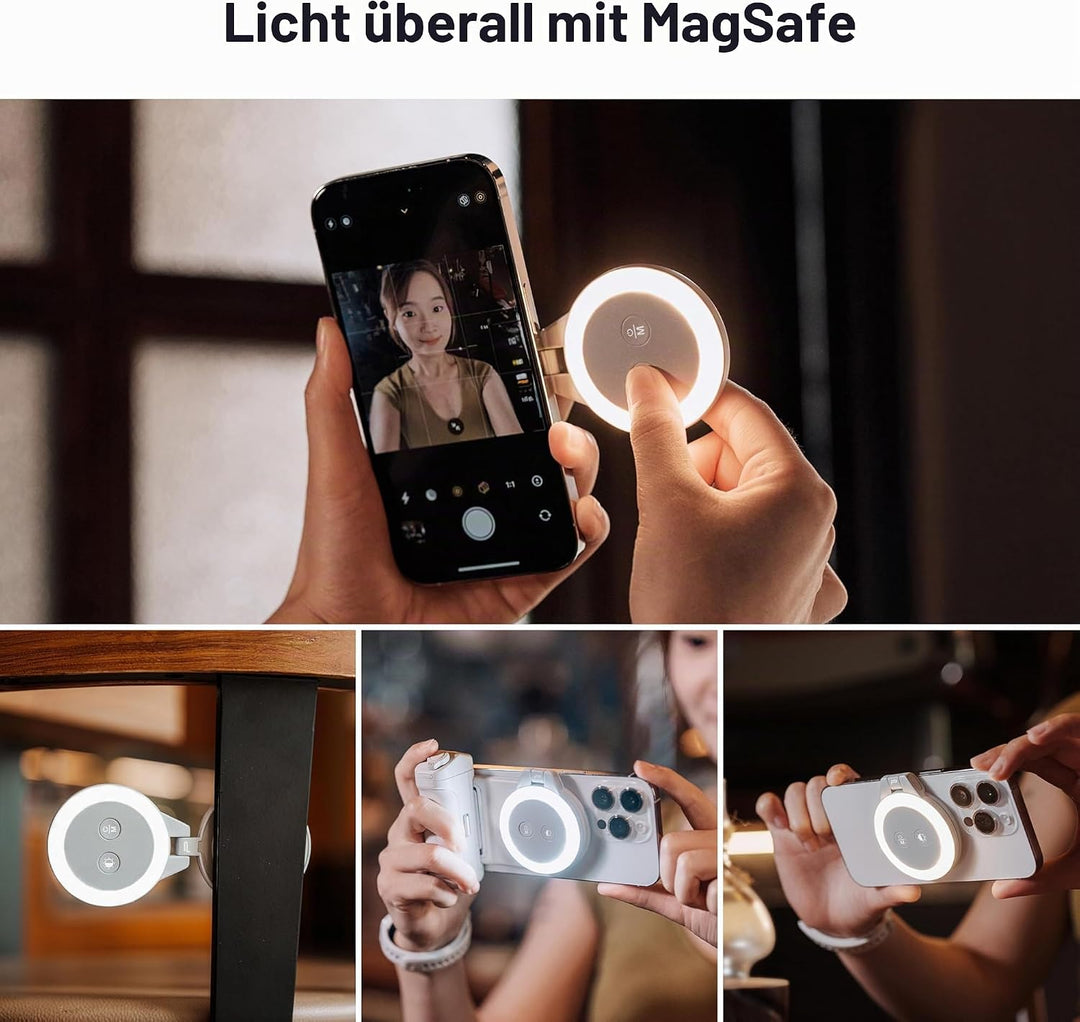 PGYTECH MagGlow Magnetisches Handy-Fülllicht, MagSafe Selfie-Licht, Tragbares Magnet-LED-Ringlicht m