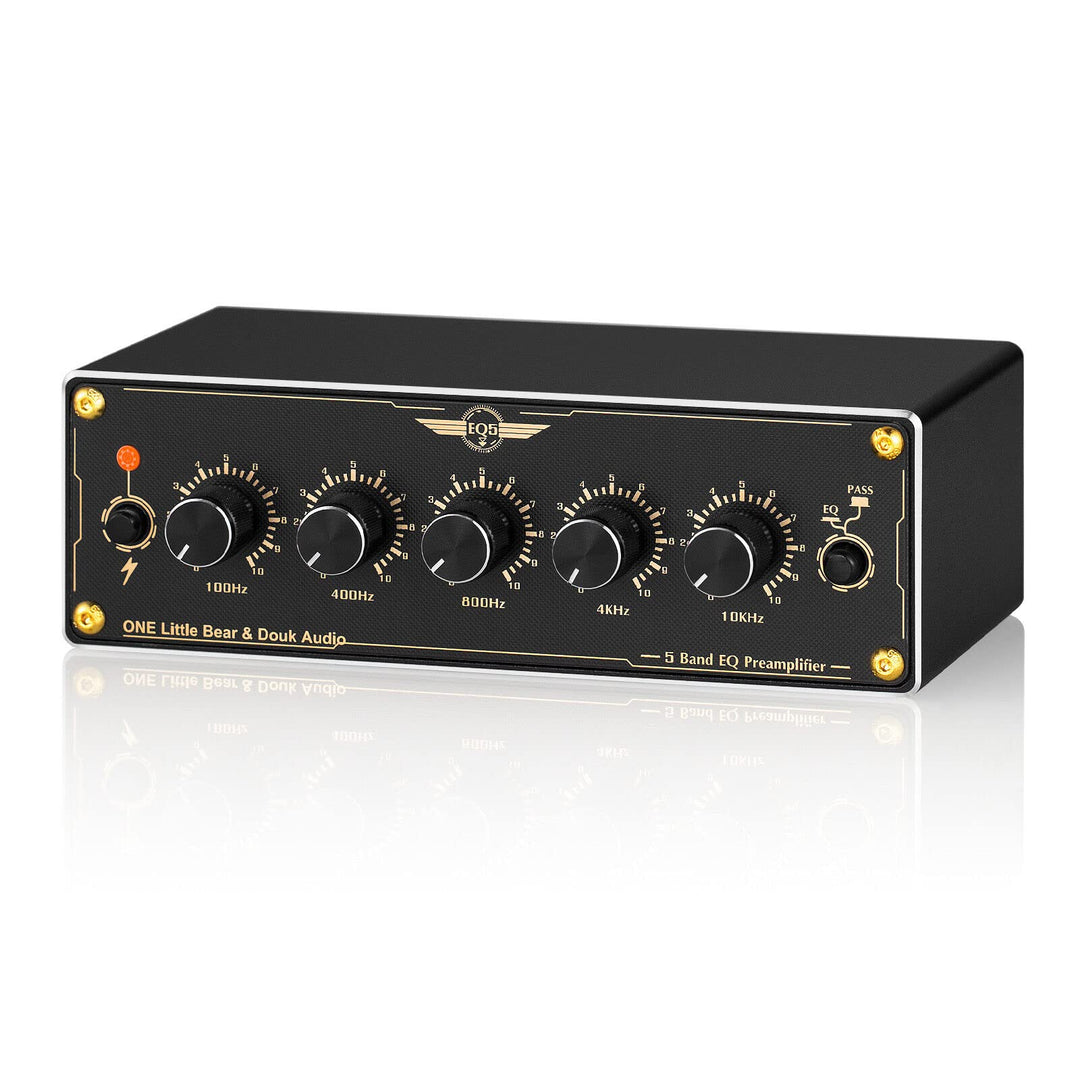 Douk Audio EQ5 Mini Vorverstärker 5-Band EQ Preamp Stereo Analog Equalizer Portable Audio Processor
