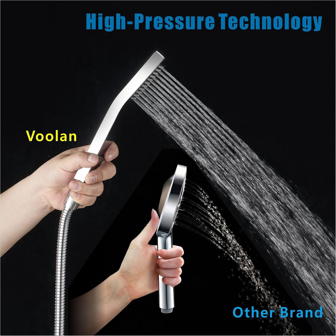 Handbrause Komplett aus Metall, Hochdruck-Duschköpfe von Voolan, Einfache Handbrause aus Chrom mit T