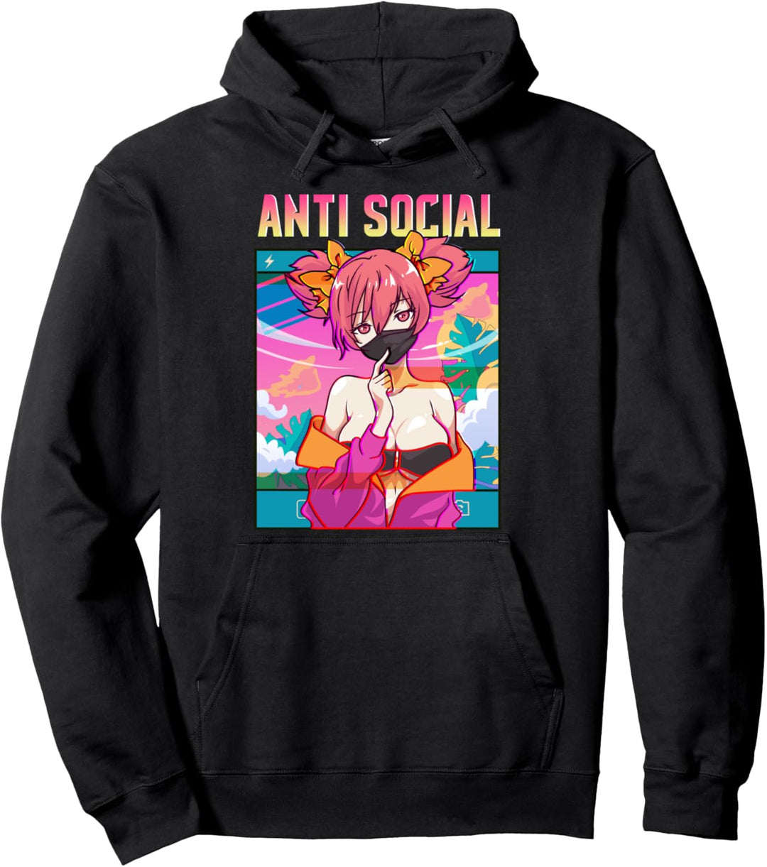 Anti Social Vaporwave Anime Girl Cute Antisocial Pullover Hoodie