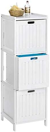 WENKO Regal Oslo 3 Schubladen, Echtholz - Badregal im Landhausstil, Holz, 36 x 112 x 36 cm, Weiss, 1