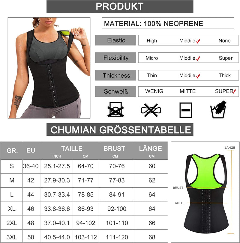 CHUMIAN Damen Sauna Schwitzeffekt Training TankTop Unterbrust Taillenformer Korsett Neopren Abnehmen