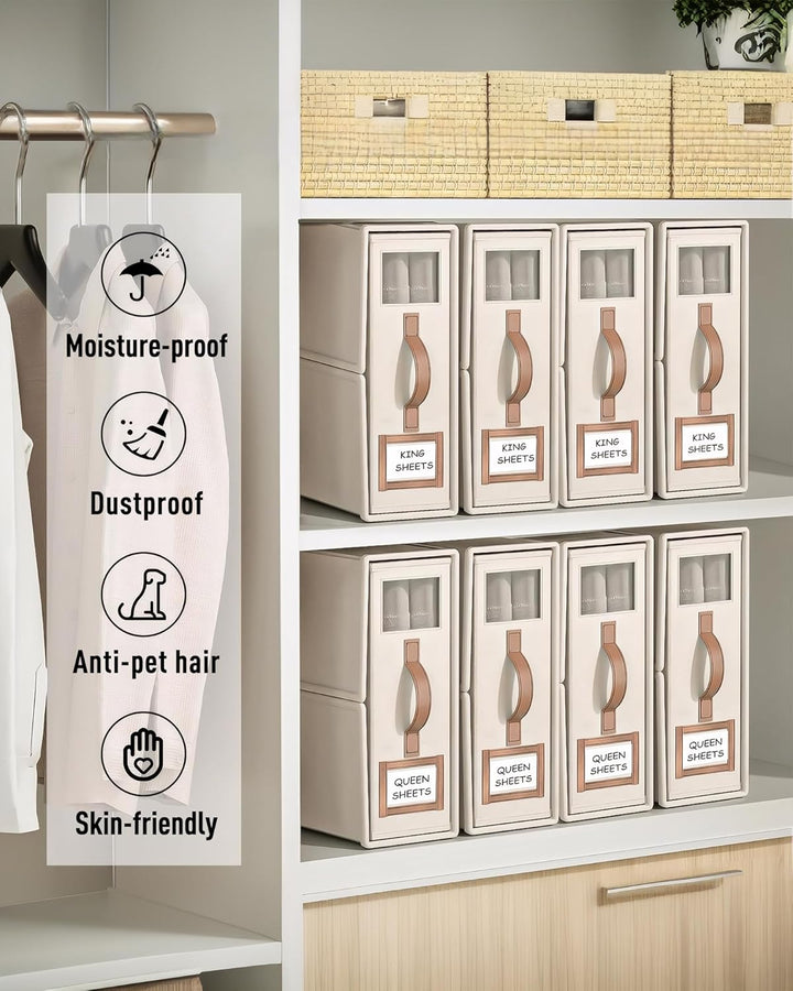 Bubooo3 Linen Bed Sheet Organiser Box, 3 Faltbarer bettwäsche aufbewahrungbox mit Transparentem Fens