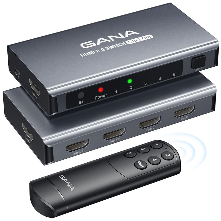 HDMI Splitter 5 in 1 Out 4K @ 60Hz, GANA HD MI Switch mit Fernbedienung, kompatibel mit PS5/4/3 Xbox