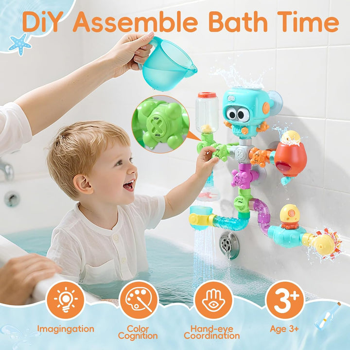 Badespielzeug ab 3 4 5 6 7 8 Jahre, STEM Konstruktions-Badespielzeug, DIY Rohr-Bausatz mit Saugnäpfe