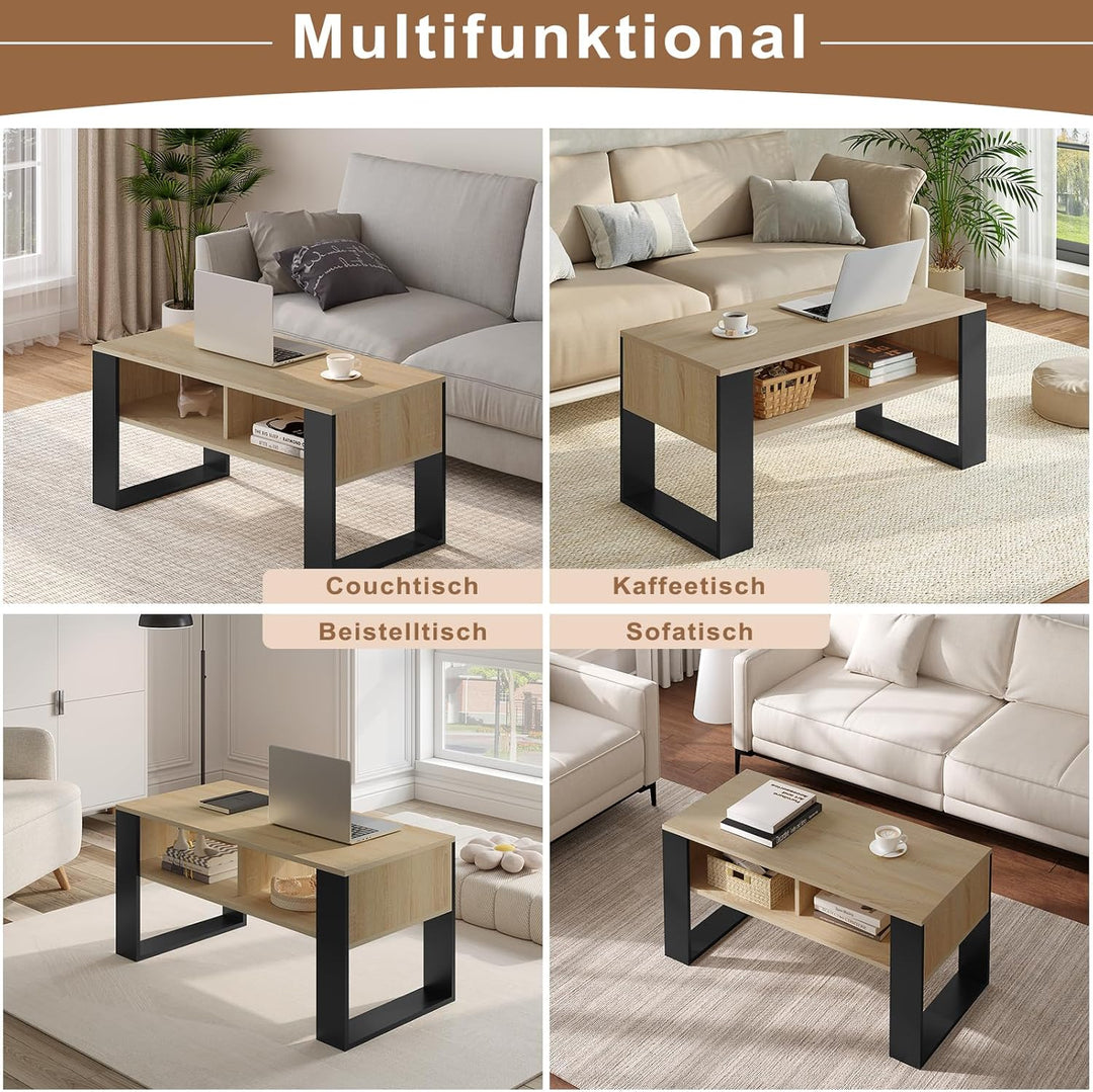 WOLTU Couchtisch mit Stauraum, Beistelltisch fürs Wohnzimmer, Wohnzimmertisch modern, rechteckiger K
