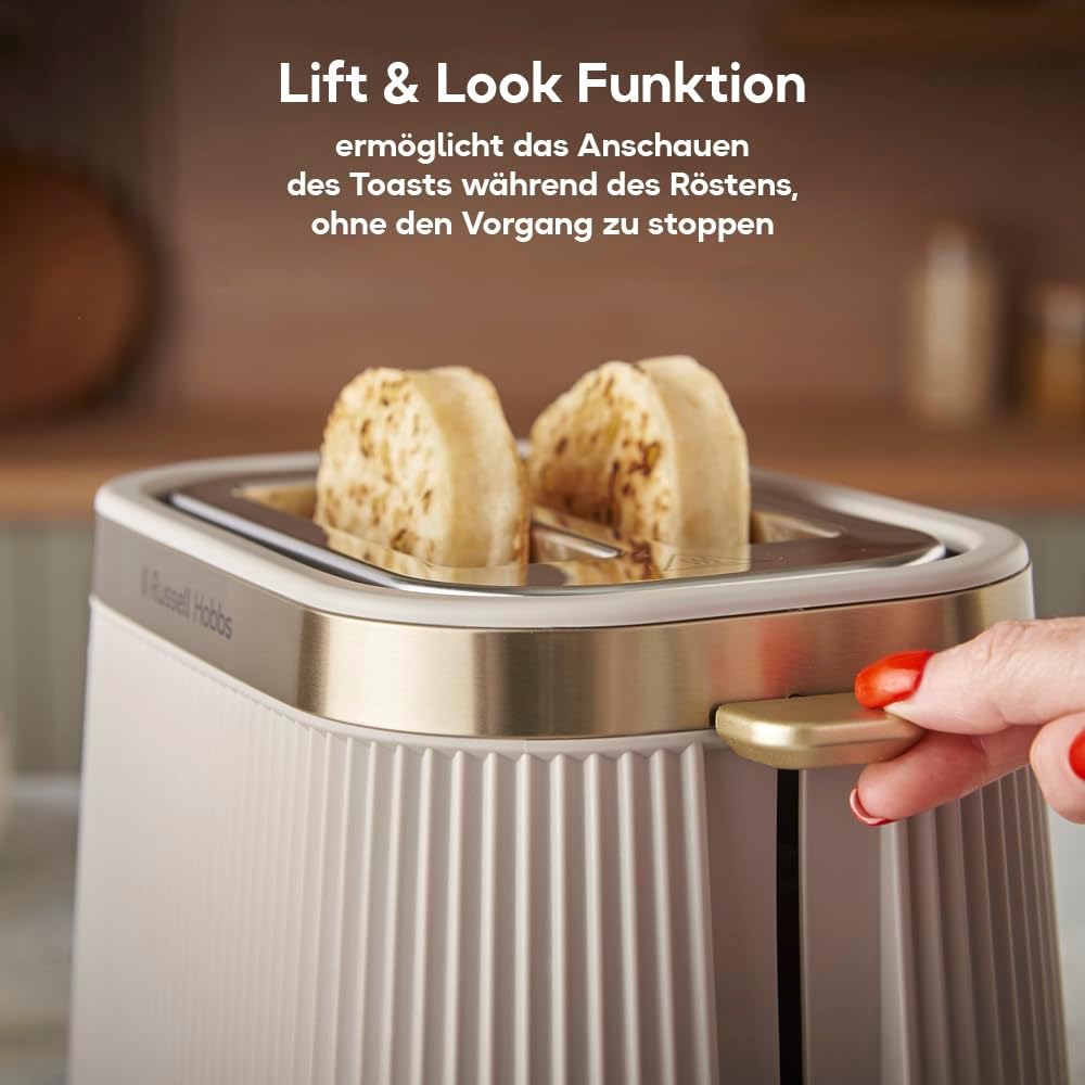 Russell Hobbs Toaster [für 2 Scheiben] Brontë Stone (6 Bräunungsstufen, Mattes Finish, Goldakzente,