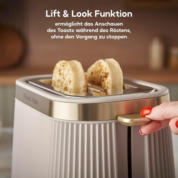 Russell Hobbs Toaster [für 2 Scheiben] Brontë Stone (6 Bräunungsstufen, Mattes Finish, Goldakzente,