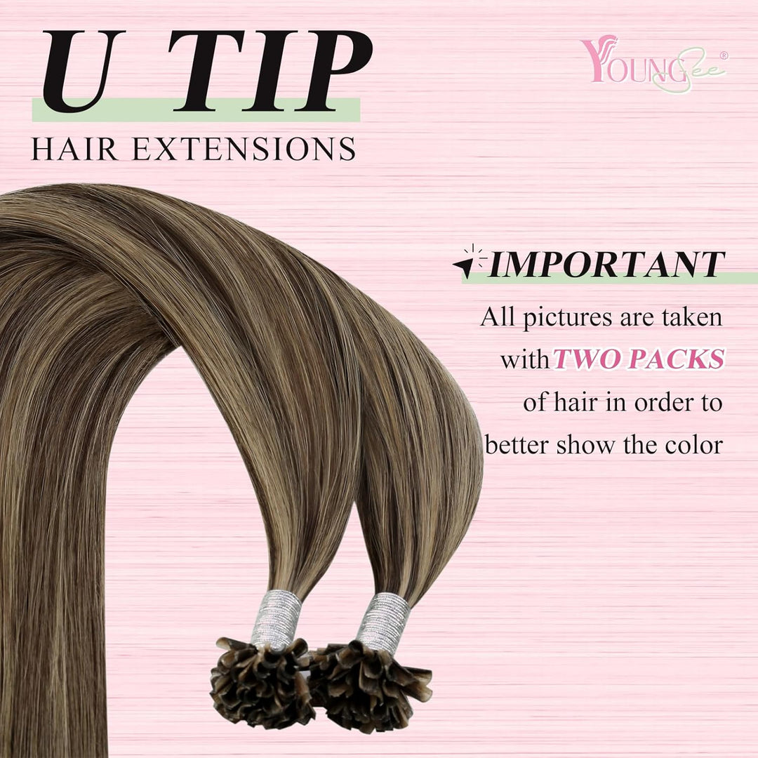 YoungSee Bonding Extensions Echthaar Braun 35cm Extensions Echthaar Bondings Dunkelbraun mit Blond K