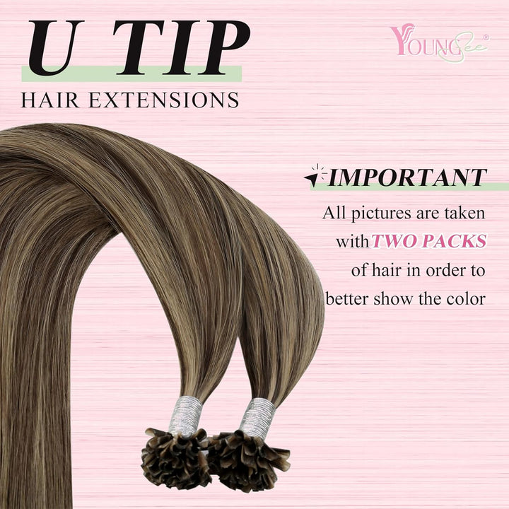 YoungSee Bonding Extensions Echthaar Braun 35cm Extensions Echthaar Bondings Dunkelbraun mit Blond K