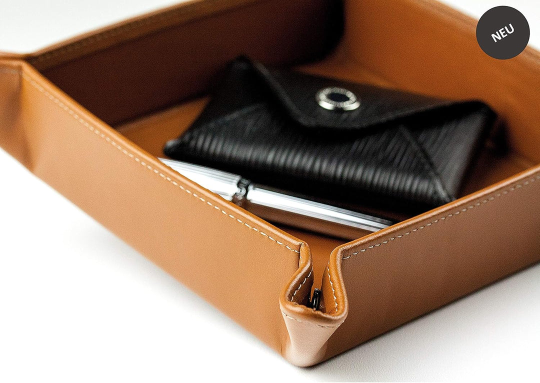 DELMON VARONE - Personalisierbarer Taschenleerer aus Premium Leder Boxcalf braun, Schlüsselschale id