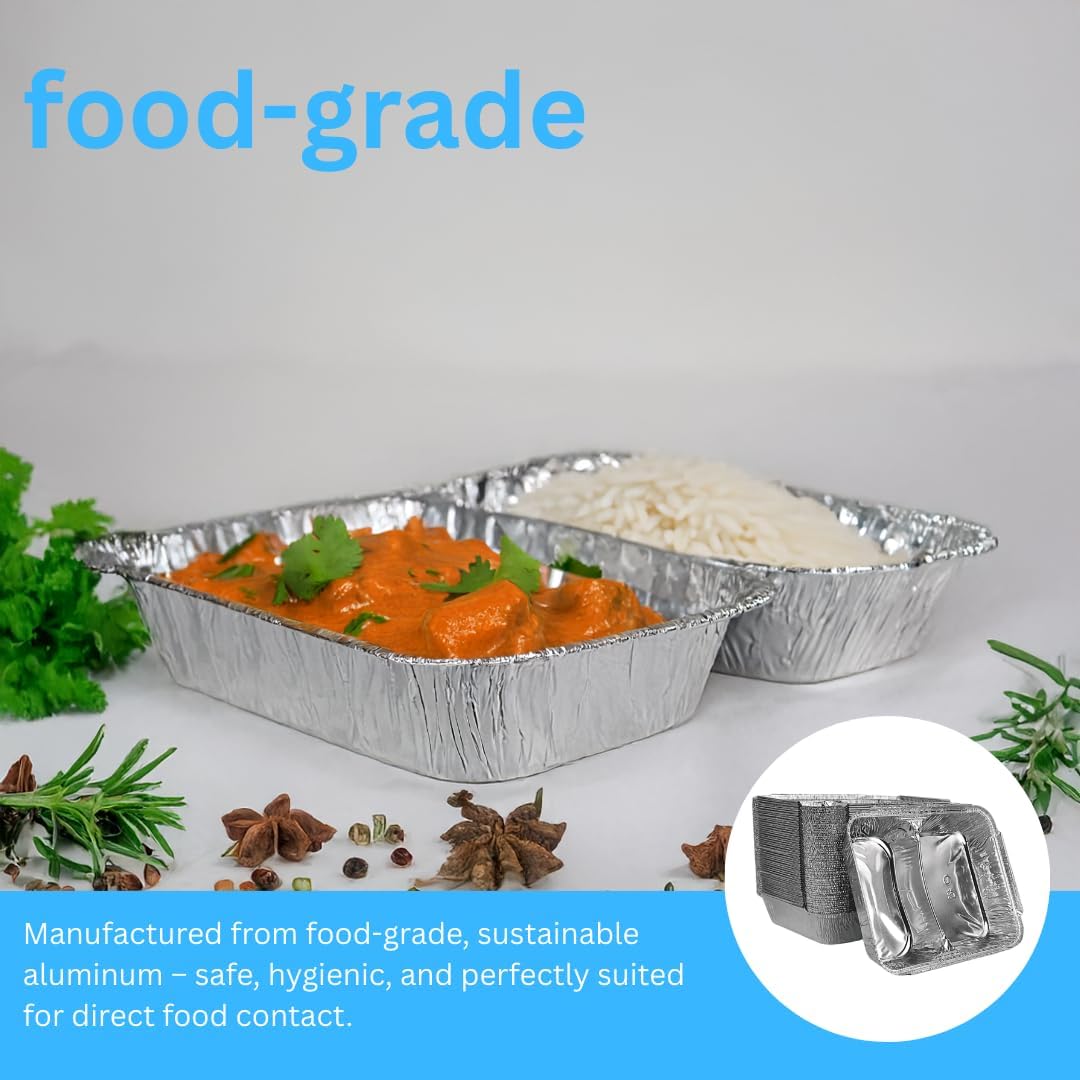 Enpack 500 Stück Aluminiumschale mit Einlegedeckel 1020L - Zweigeteilte Menüschale - 1020 ml Füllmen