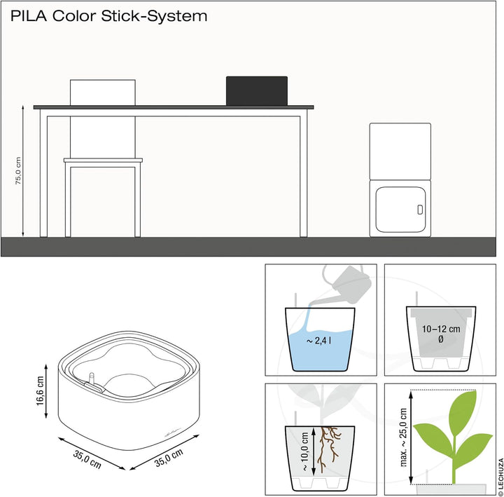LECHUZA  PILA Color Stick-System lichtgrau 15944 35x35x16,6 cm Lichtgrau, 35x35x16,6 cm Lichtgrau
