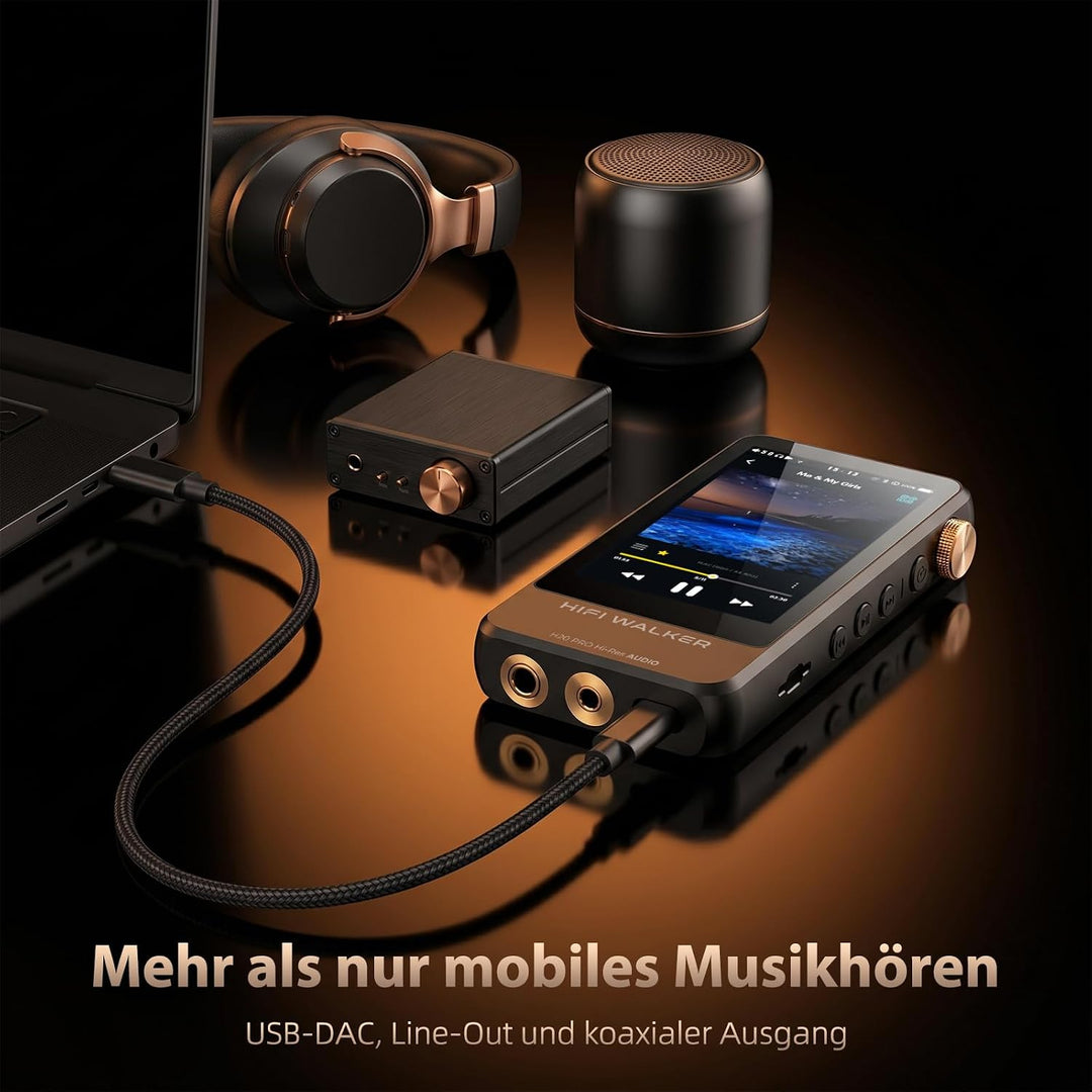 HIFI WALKER H20 Pro Hi-Res MP3 Player mit Bluetooth, 64GB microSD Karte, Lossless Musikplayer mit Du