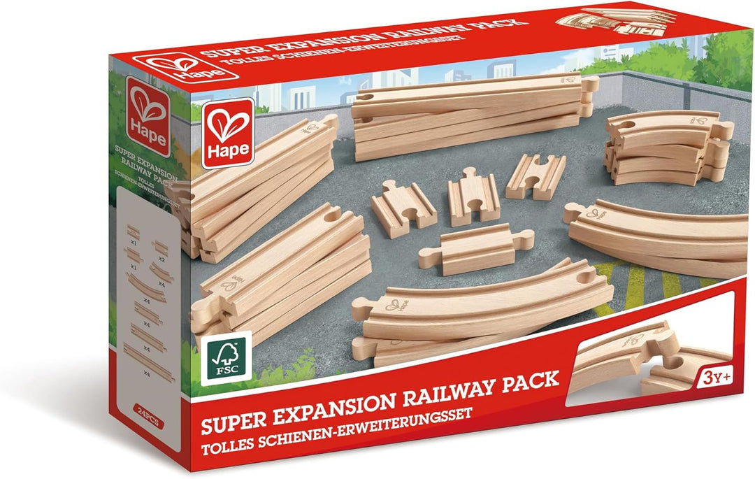 Hape Eisenbahnwelt Grosses Schienenausbauset, 24 Teile, ab 3 Jahren, Beige Single, Single