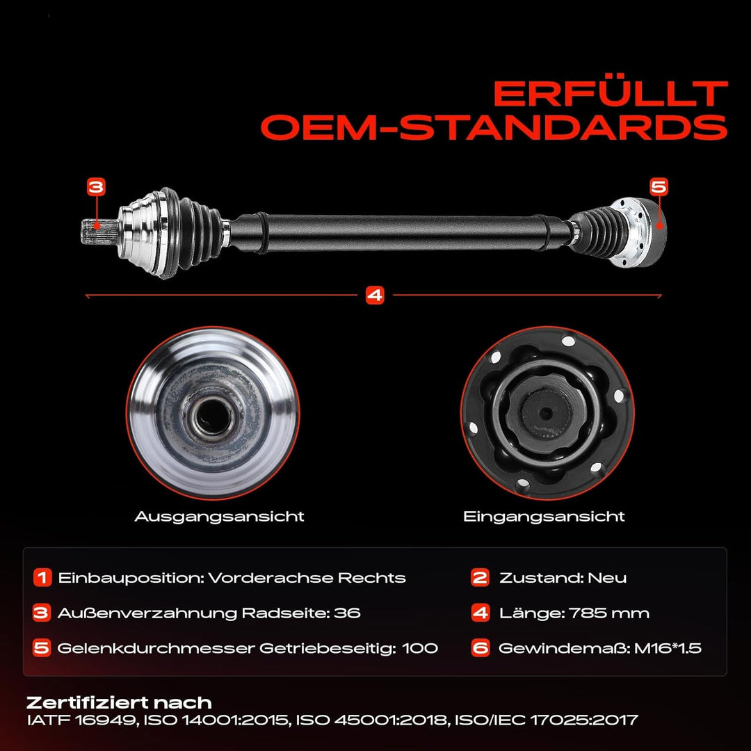 Frankberg Antriebswelle Vorderachse Rechts Kompatibel mit A3 8P1 1.6L 2003-2007 Golf V 1K1 1.6L 2003