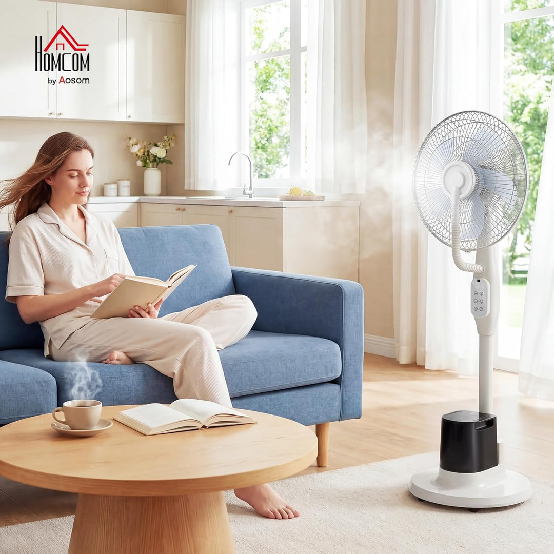 HOMCOM Ventilator mit Wasserkühlung, Luftbefeuchter leise, Neigbar Standventilator inkl. Sprühnebel,