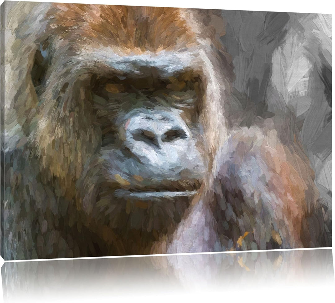 stolzer Gorilla schwarz/weiss Deluxe Format: 100x70 cm auf Leinwand, XXL riesige Bilder fertig gerah