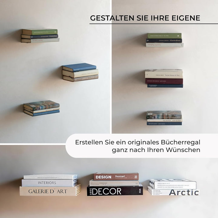 MILUKA Unsichtbares Bücherregal Wand | 3er Set Wandregal weiss für Bücher von 15 cm | Schwebendes Bü