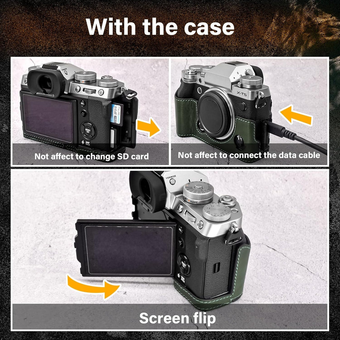 MUZIRI KINOKOO XT5 Tasche Kompatibel für Fuji XT5/X-T5 Digitalkamera mit Echtleder Half Case mit Han