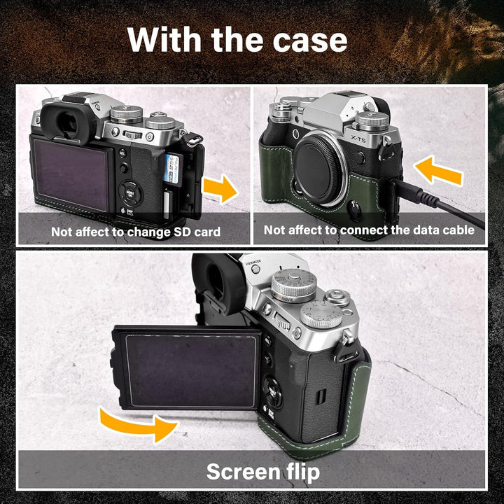 MUZIRI KINOKOO XT5 Tasche Kompatibel für Fuji XT5/X-T5 Digitalkamera mit Echtleder Half Case mit Han