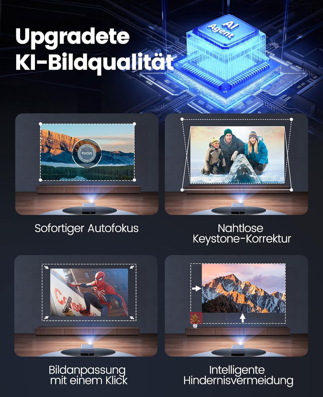 Smart Beamer kompatibel mit Netflix-App &amp; Dolby, Autofokus/Trapezkorrektur 1000 ANSI Beamer 4K Heimk