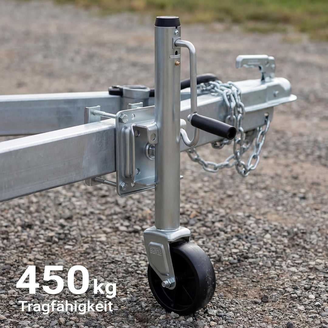 Wiltec Anhänger Stützrad bis 450 kg mit 254 mm Hubhöhe, Anhängerstütze aus verzinktem Stahl, bis 450