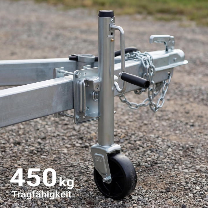 Wiltec Anhänger Stützrad bis 450 kg mit 254 mm Hubhöhe, Anhängerstütze aus verzinktem Stahl, bis 450