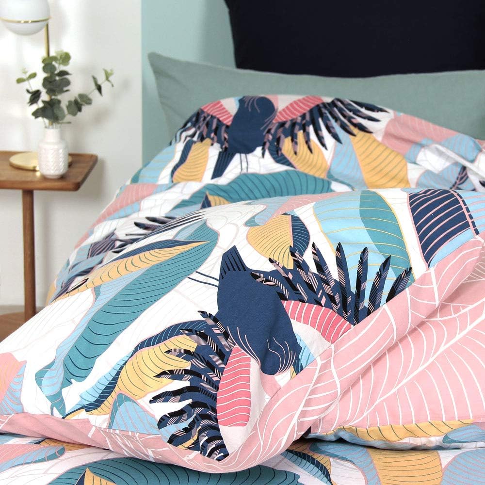 CÔTE DECO Bettwäsche, 220 x 240 cm + 2 Kopfkissenbezüge 63 x 63 cm, Set Bettbezug für Doppelbett, Ro